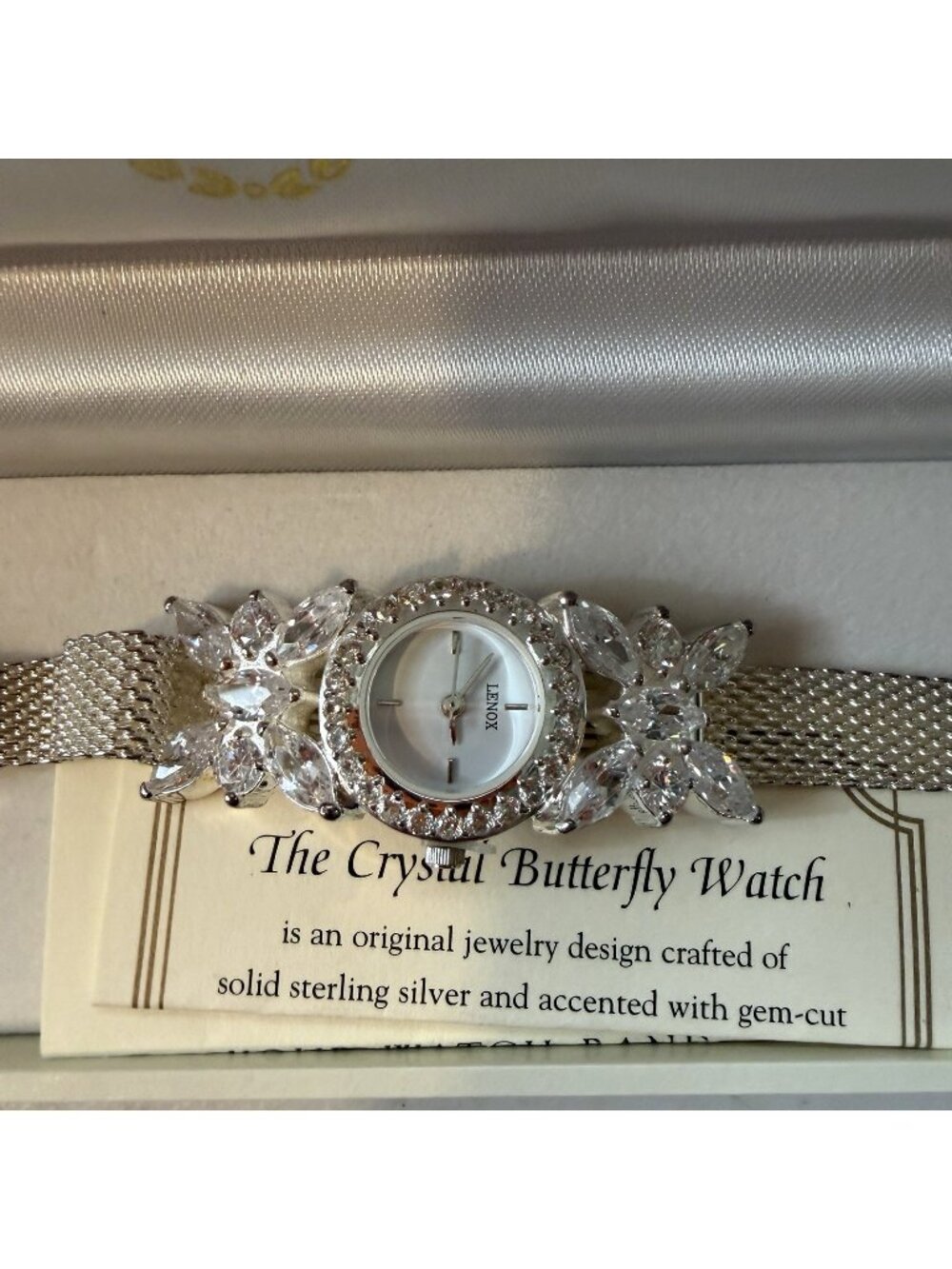Lenox Sterling Silver The Crystal Butterfly Watch Fully Adjustable to 8"